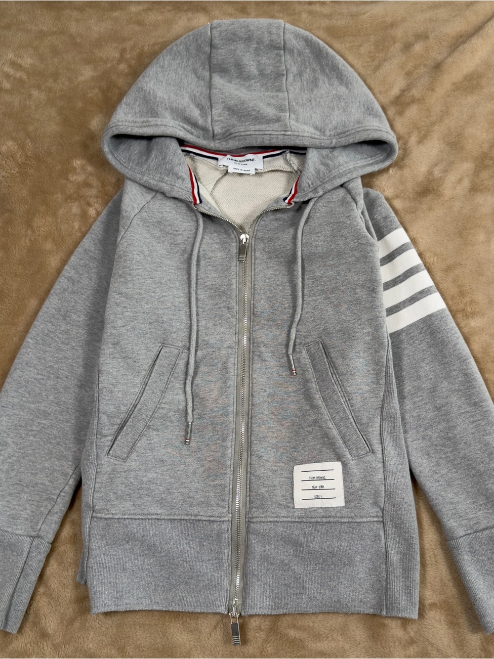 Thom Browne Size 1 Gray Hoodie 4-Bar Full Zip-Up Loopback Sweatshirt Jacket